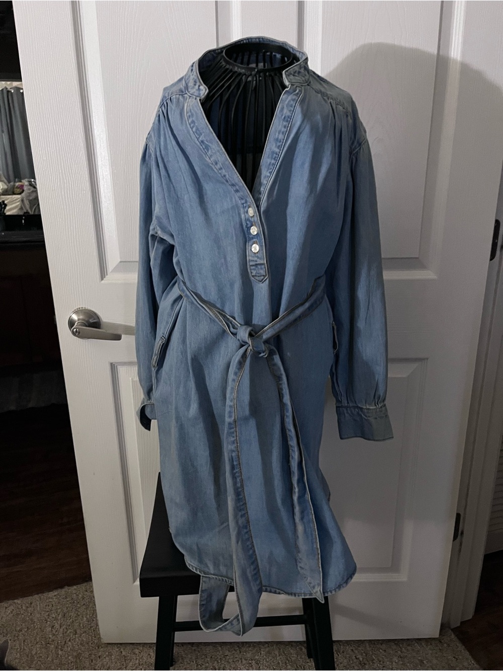Light Blue Denim Belted Shirt Dress - Women Jackets & Coats